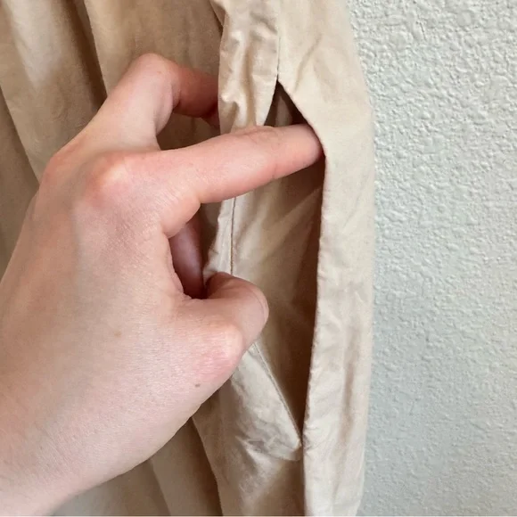 Zara Poplin Midi Dress Womens‎ Large Tan Minimalist Boho Embroidered Vacation - Picture 9 of 10